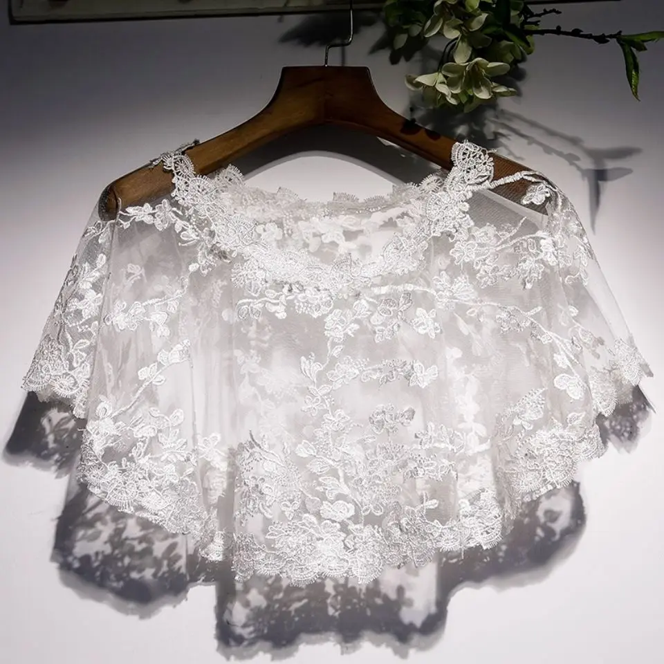 

New White Lace Applique Sunscreen Bolero Wedding Shrugs Women Bridal Jacket Elegant Party Cape Dress Summer Top Shawls Wraps