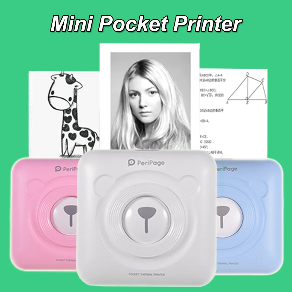 PeriPage Mini Pocket Wireless BT Thermal Printer Picture Фото Label Memo Receipt Paper с USB кабелем Поддержка Android iOS