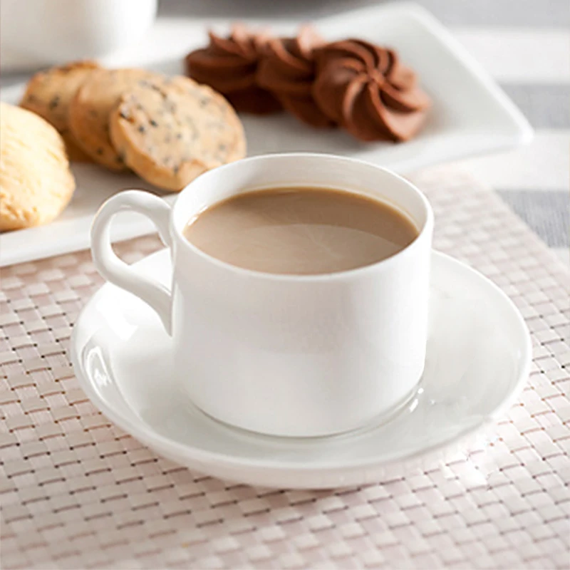 

Pure White 150ml Ceramic Cup with Saucer Spoon Bone China Coffee Tea Cup Tableware for Party