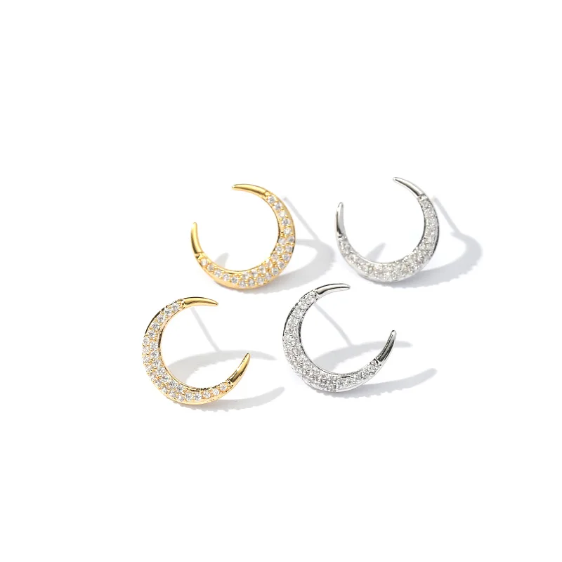 

2019 New Fashion Copper Micro Pave CZ Zirconia Double Horn Crescent Moon Shape Charm Stud Earrings For Women Jewelry Gift