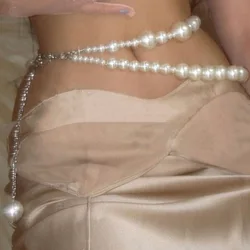 Sexy Imitation Pearl Double Layer Waist Chain Women's Fashion Trend Metal Chain Body Chain Waist Belts Apparel Accessories