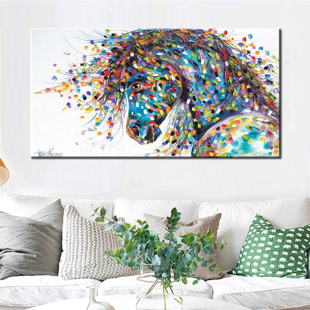 Постеры с масляной живописью Беговая живопись на холсте изображением лошади