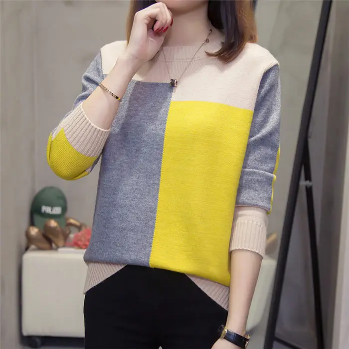 Женский свитер большого размера, осень и зима, цветной пуловер, джемпер для девушек, Повседневная Трикотажная блуза f2247