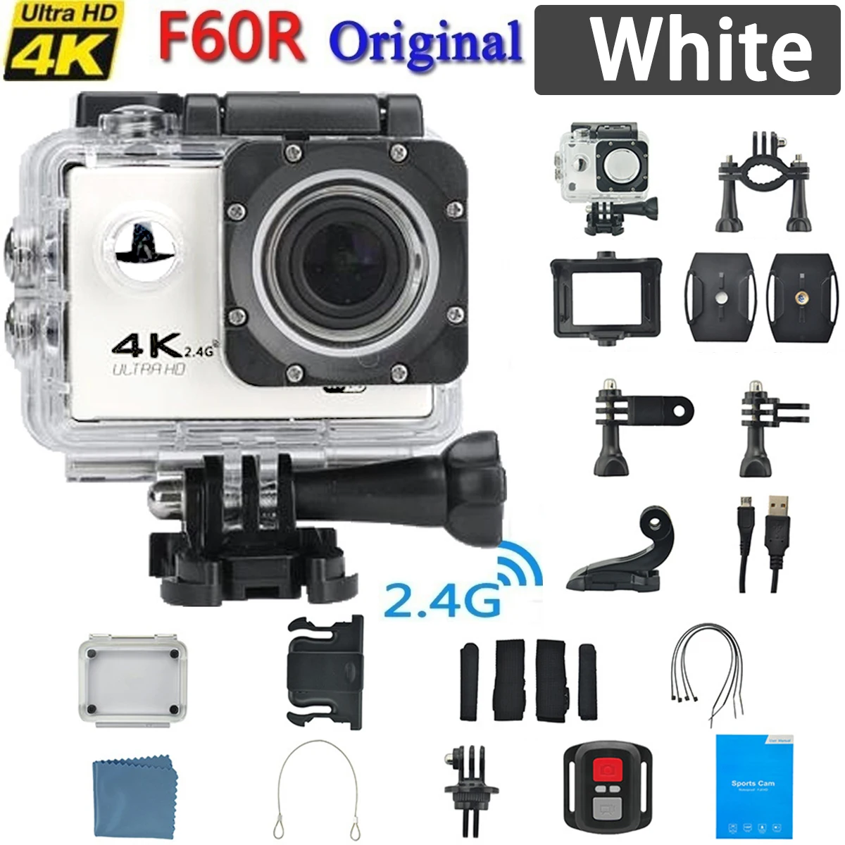 1200 Вт Экшн-камера 4K 30FPS Ultra HD WiFi 2,0 170D Подводная Водонепроницаемая видеокамера на Шлем s Go Экстремальная профессиональная спортивная камера - Цвет: white