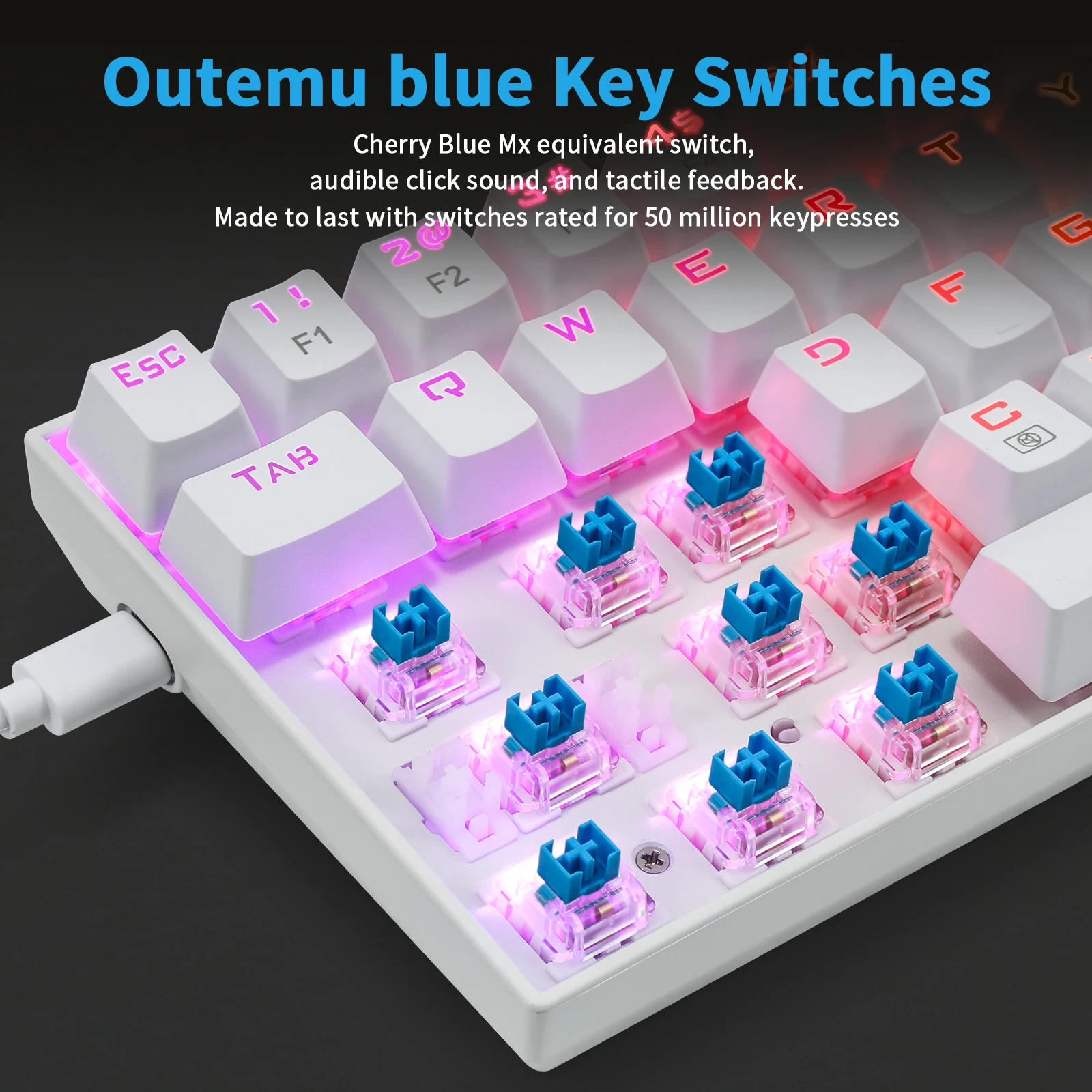 E-YOOO-Z19 USB Teclado mecânico para jogos, 94 teclas, cabo com