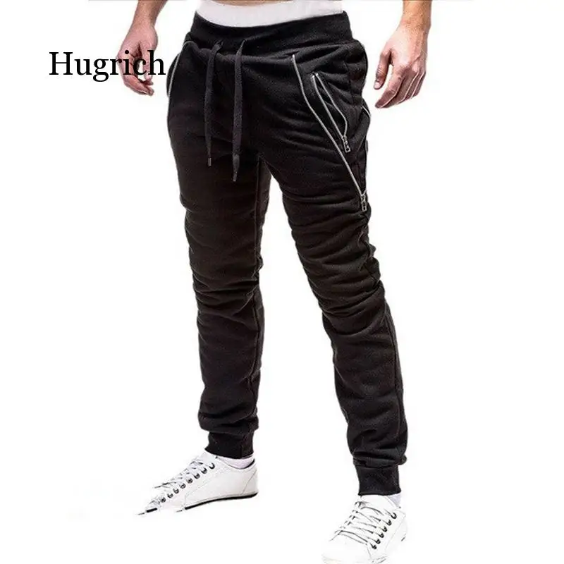 New Sweatpants Men Zipper Pockets Solid Casual Mid Waist Pants Men Full Length Joggers Trousers Streetwear Pantalon Homme