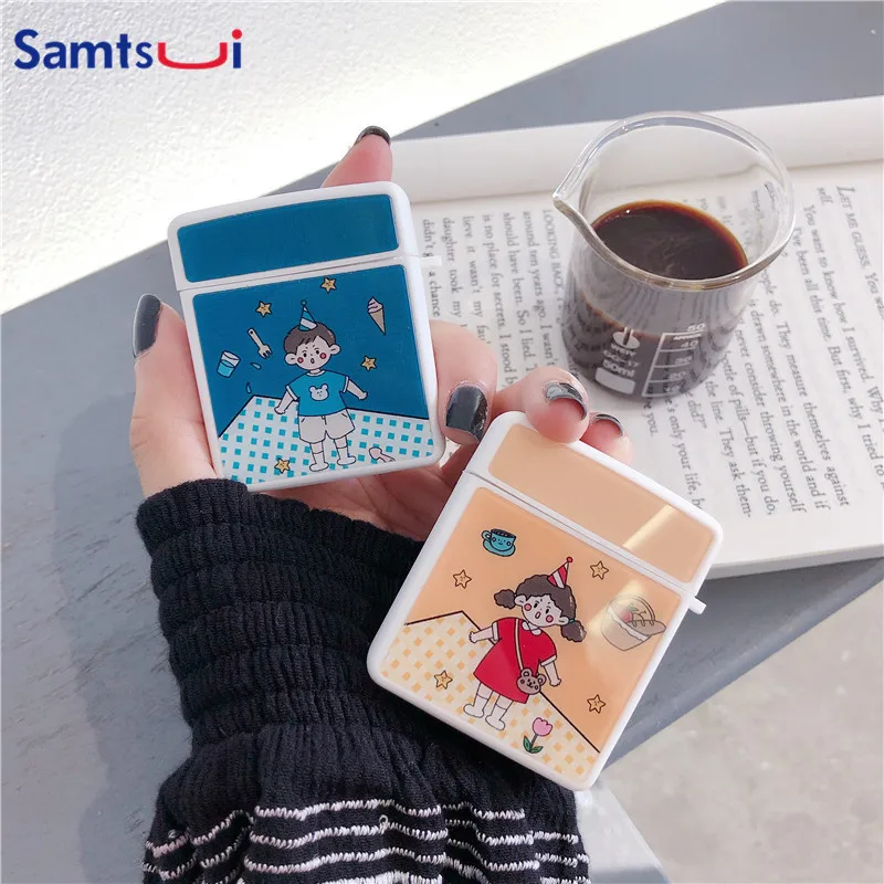 

Samtsui Square Korean Boy Girl Headphone Case For Airpods 1 2 Accessories Bluetooth Wireless Earphone Protective Cover Coque
