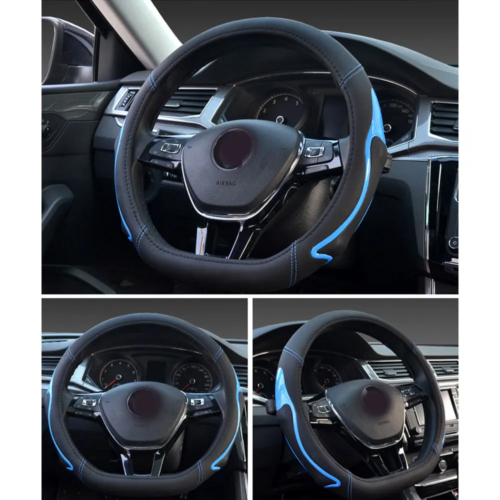 DSYCAR 1 шт. из искусственной кожи чехол рулевого колеса автомобиля искусственная кожа D форма авто аксессуары автомобиль-Стайлинг Outter диаметр 38 см
