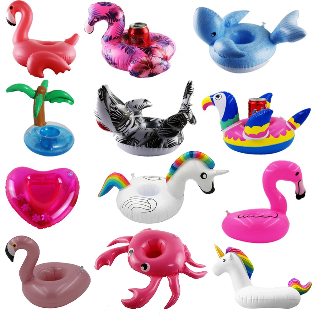 Inflatable Floating Drink Can Cup Holder Swimming Pool Flamingo Unicorn Fun d35 