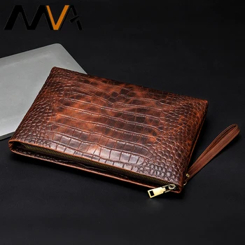 

MVA Men Clutch Bags Long Zipper Wallet Men Genuine Leather Clutch Wallets Cards Multifunction Wallet For 7.9 Ipad Crocodile 7345