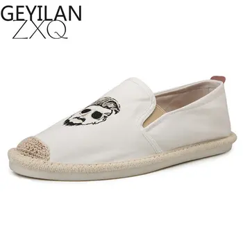 

Summer Men Casual Shoes Flats Penny Loafers Espadrilles Designer Fashion Slip On Man Embroidery Head Hemp Bottom Canvas Shoes