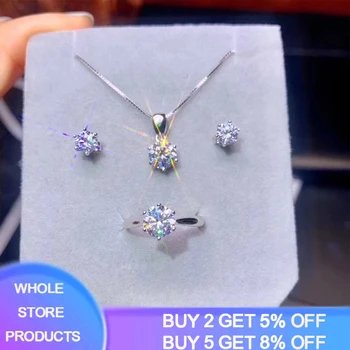 

YANHUI Original 925 Sterling Silver Ring&Earrings&Necklace Set Inlay 6mm 1.0ct Zirconia Diamond Jewelry Set For Women ST1263
