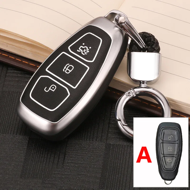 A Silver Цинковый сплав+ люминесцентный автомобильный чехол для дистанционного ключа для Ford Fiesta Focus 2 3 4 ST MK3 MK4 Mondeo Everest Escape Ecosport Kuga Edge - Название цвета: A Silver