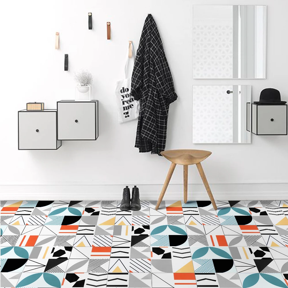 

10pcs Geometric Color Line Tiles With DIY Self-Adhesive Wall Paintings For Living Room Bedroom