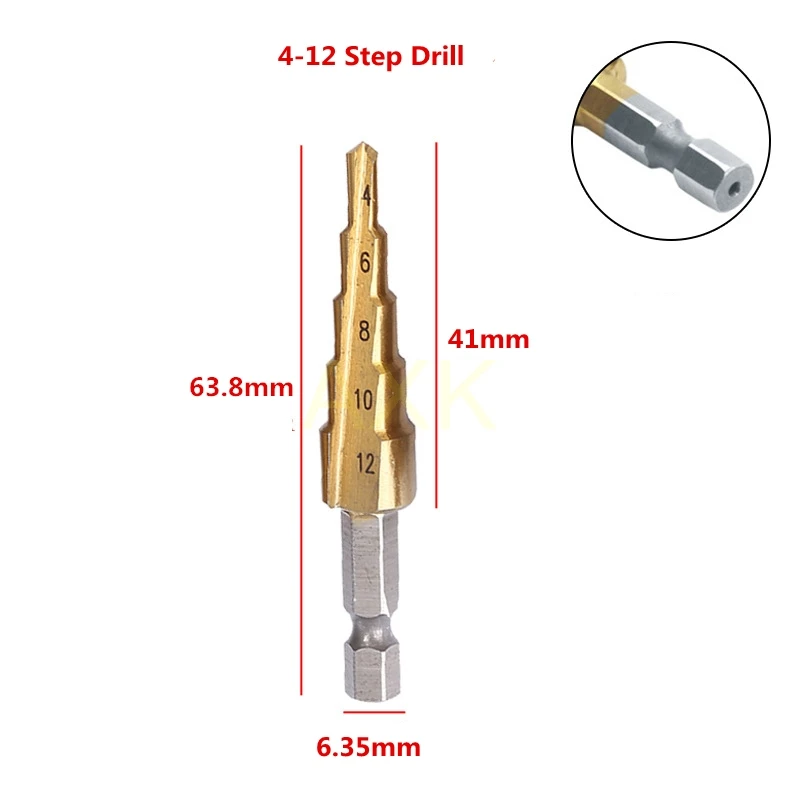 3-12mm 4-12mm 4-20mm HSS Straight Groove Hexagonal Step Drill Bit Set Titanium Coated Wood Metal Hole Cutter Core Drill Bit Set