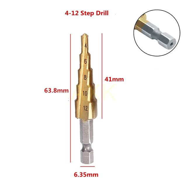 3-12mm 4-12mm 4-20mm HSS Straight Groove Hexagonal Step Drill Bit Set Titanium Coated Wood Metal Hole Cutter Core Drill Bit Set 1PC 4-12