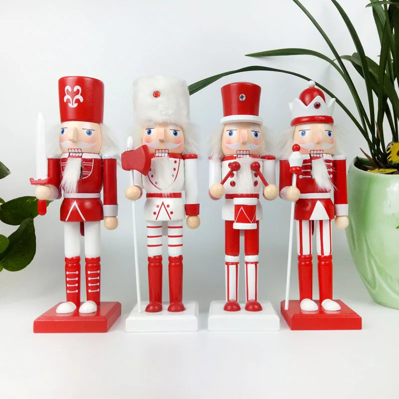 

4Pcs 25CM Nutcracker Puppet Red White Wood Nutcracker Classic Soldiers Figurine Christmas Gift Xmas Party Supplies Home Decor