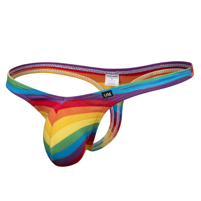Men’s Rainbow Striped Thongs Hot Cotton Raised Thongs For Tight And