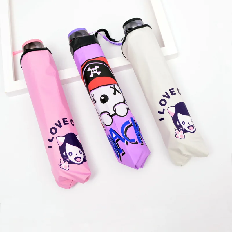 

New Style Vinyl Umbrella Cartoon Sun-resistant College Style Three Fold Folding Parasol Manufacturers Direct Selling Currently A