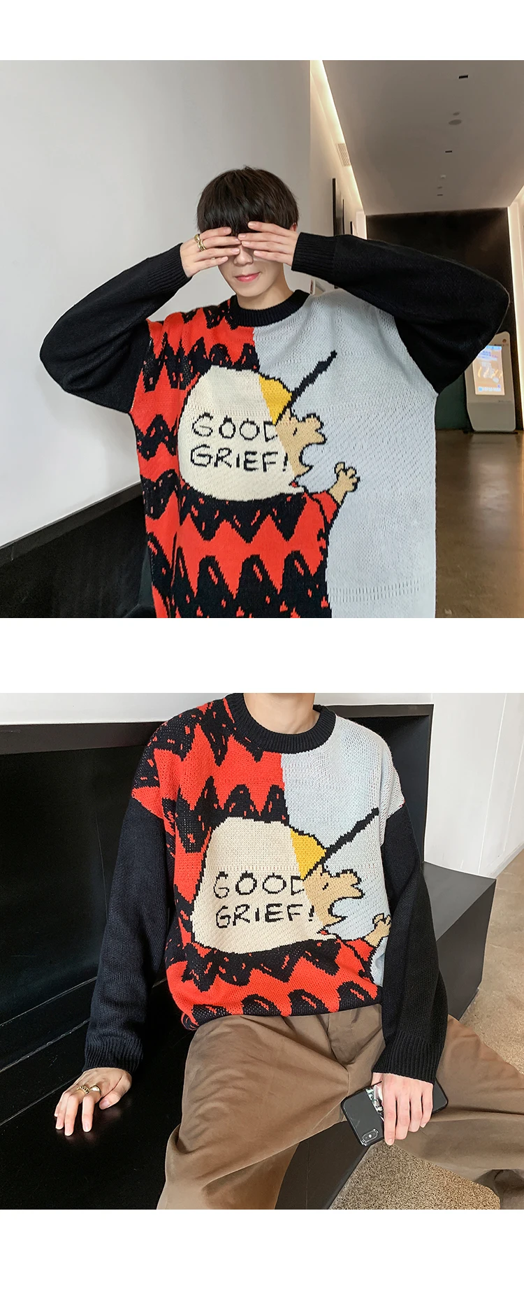 Новинка зимы, корейский стиль, свободный студенческий тренд, дикий Snoopy, вязанный Повседневный пуловер, свитер