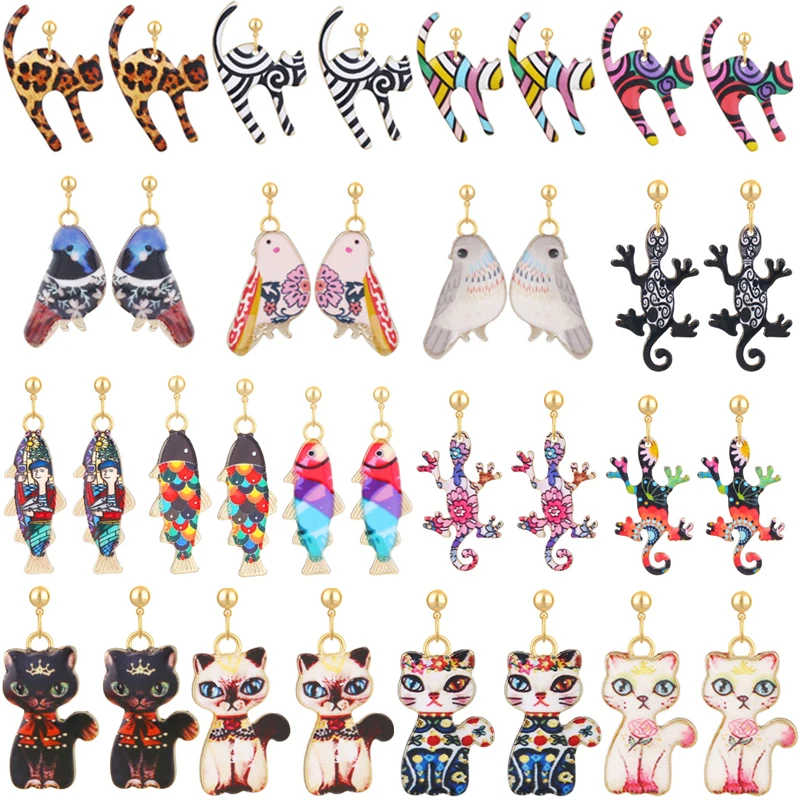 Мультяшные милые серьги с голубкой, модные женские серьги-гвоздики, серьги русалки, подвеска с гекконом, Женские Ювелирные изделия