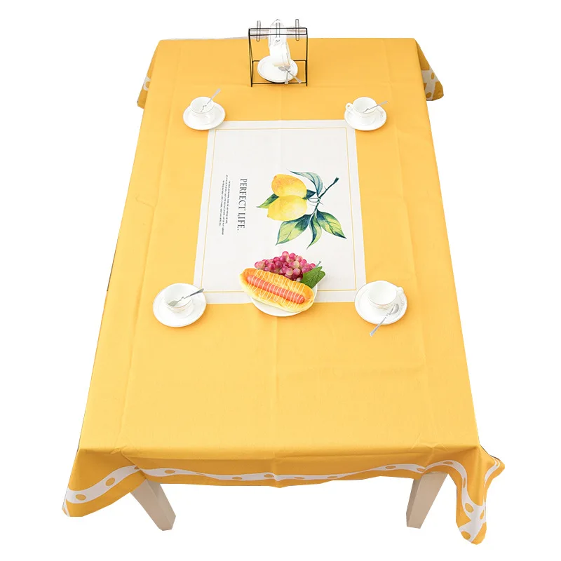 Simanfei Round Rectangle Table Cloth American Pastoral Lemon Plaid Dining Table Cover Decorative Thick Cotton Linen Tablecloth