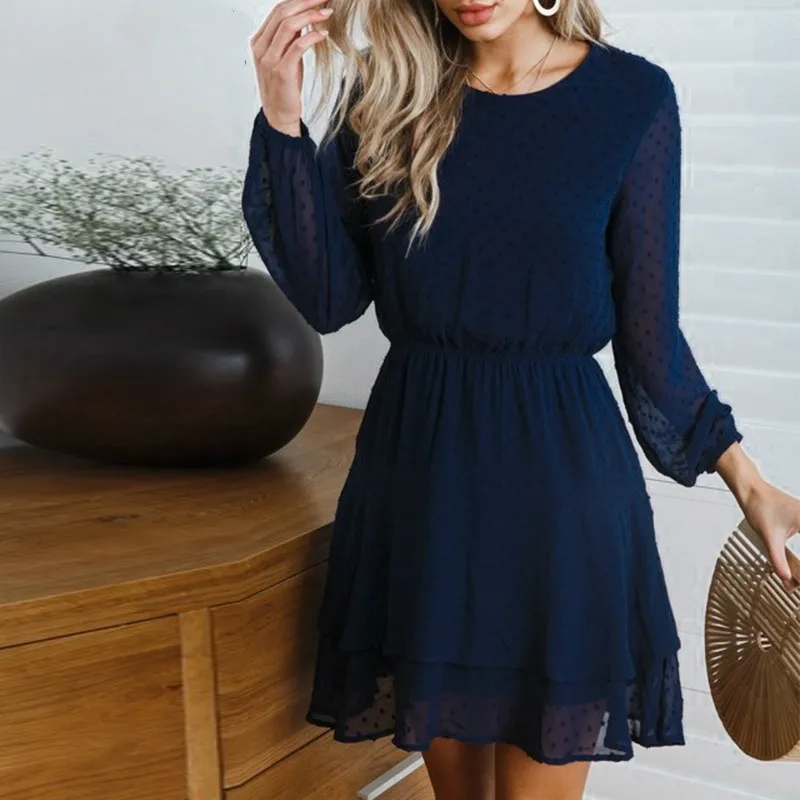 

Vintage Party Dress Women Casual Long Sleeve High Waist Polka Dot Autumn Dress Women Elegant Short Winter Sexy Dress