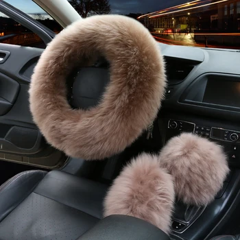 

3Pcs Set Fashion Steering Wheel Covers Winter Warm Plush Soft Wool Handbrake Cover Gear Shift Cover Car Accessory