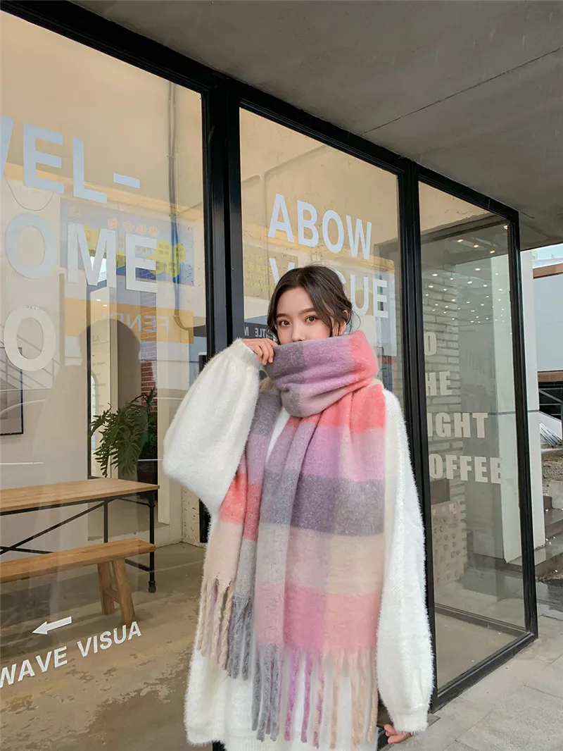 250cm Pink Palid Cashmere Blanket Long Scarf for Women Colorful Shawl Winter Warm Ladies Scarves Wrap Female Poncho Stole