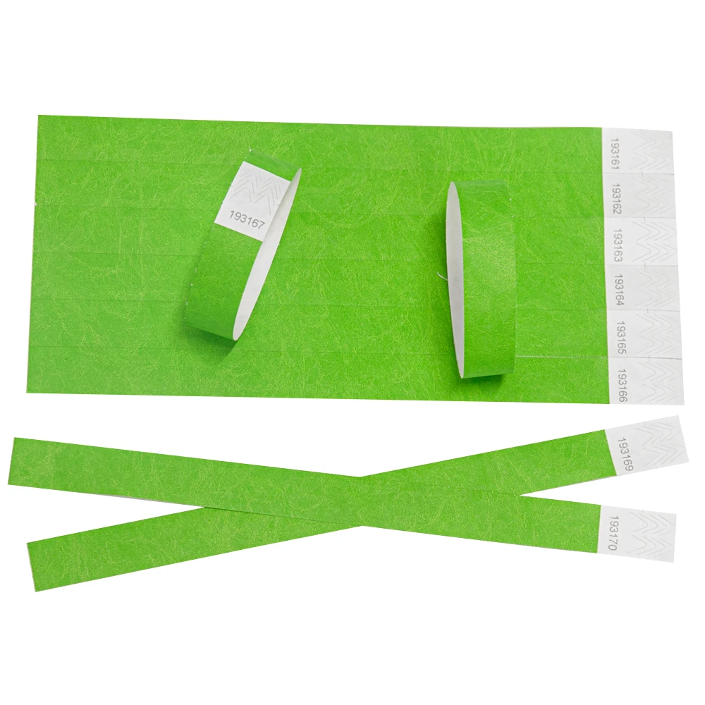 Solid NEW Green Color 3/4 inch Tyvek Wristbands with Series Numbers, ID Wristbands for Party Events, 500 Pieces