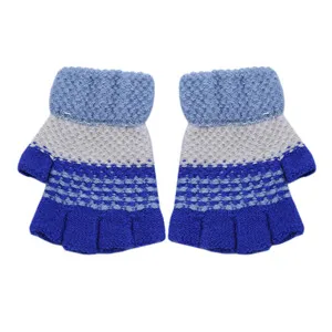 Зимние теплые перчатки, детские перчатки для мальчиков и девочек, разноцветные вязаные перчатки «кроше», теплые мягкие перчатки для детей 2-8 лет - Цвет: Blue