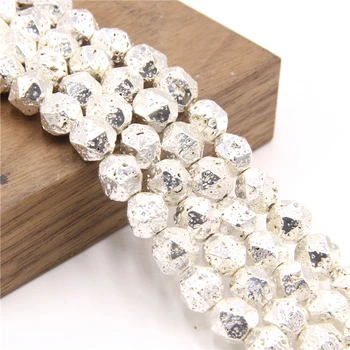

Natural vintage round faceted volcanic lava stone bead Diffuser round loose silver color rose gold stone bead for jewelry making
