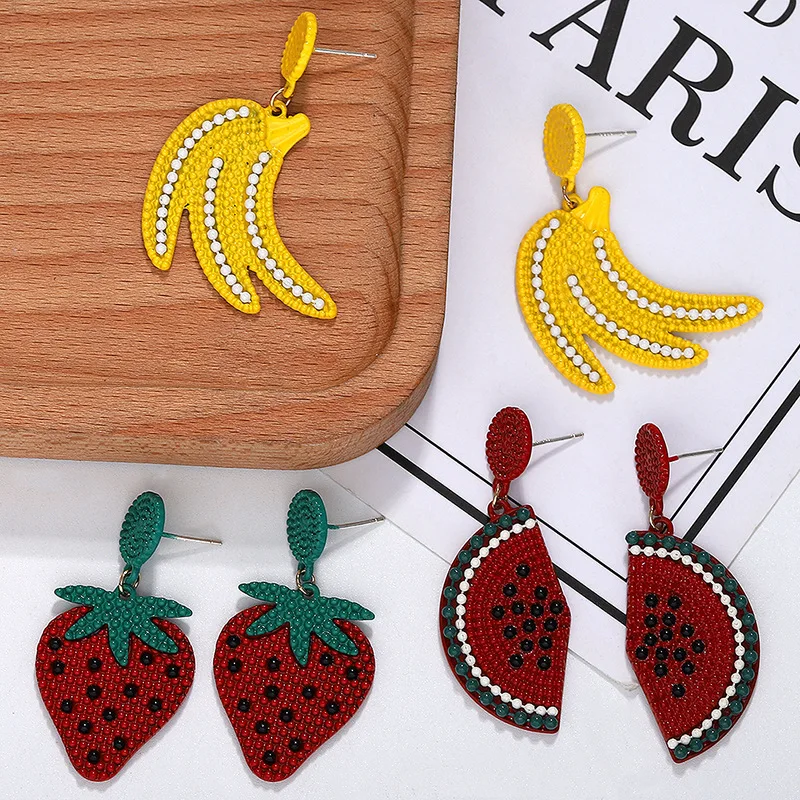 YAOLOGE 2019 Lovely Cute Strawberry Watermelon Lemon Tropical Fruit Drop Earrings For Women Girls Sweet Wedding Charm Jewelry | Украшения и