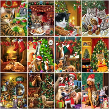 

HUACAN Paint By Number Christmas Tree Drawing On Canvas DIY Pictures By Number Animals Hand Painted Home Decoration Gift