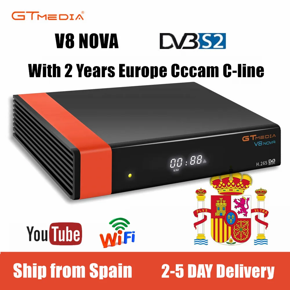

GTMEDIA V8 Nova DVB-S2 Freesat Satellite TV Receiver FTA Decoder with 2year cccam clines Support Biss Key Newcam IPTV Ship spain