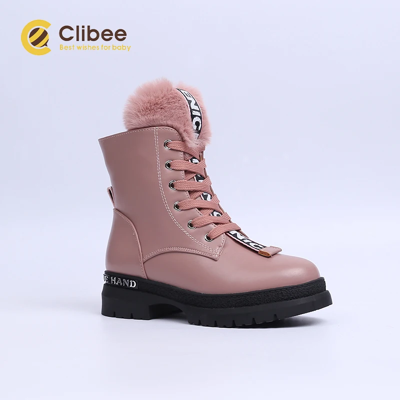 Теплые зимние ботинки CLIBEE для девочек детские мартинсы из искусственной кожи до