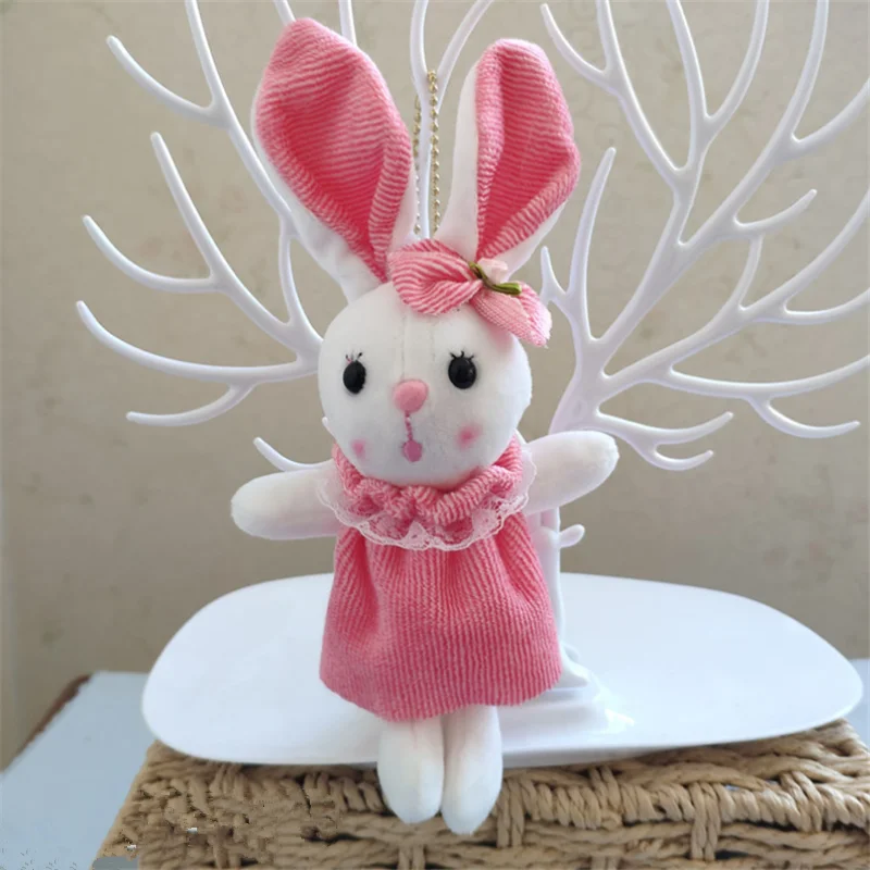 HANDANWEIRAN 1PCS New Holiday Gift Cute 12cm Rabbit Plush Toy PP Cotton Decorative Rabbit Pendant Girl Boy Christmas Gift