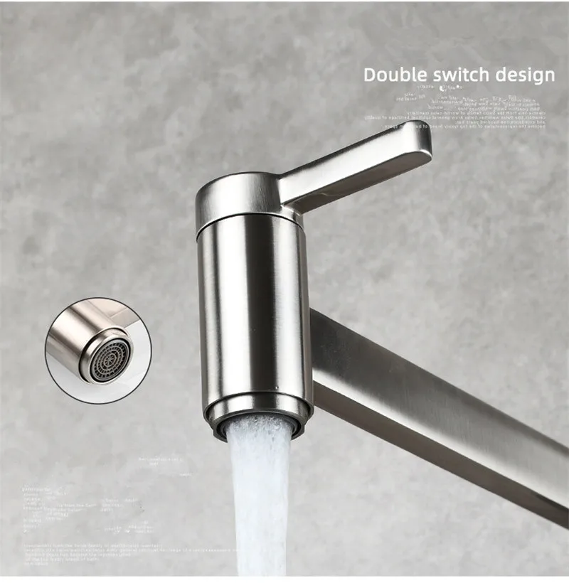 torneira de parede dobrável com torneira de pia dobrável para cozinha com único ouro escovado latão