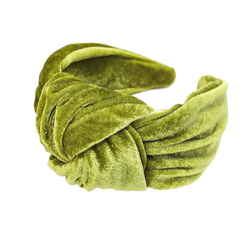 green 6 шт. однотонная бархатная повязка на голову женская модная одежда для волос топ завязанная повязка на волосы аксессуары для волос широкая повязка на голову - Цвет: green