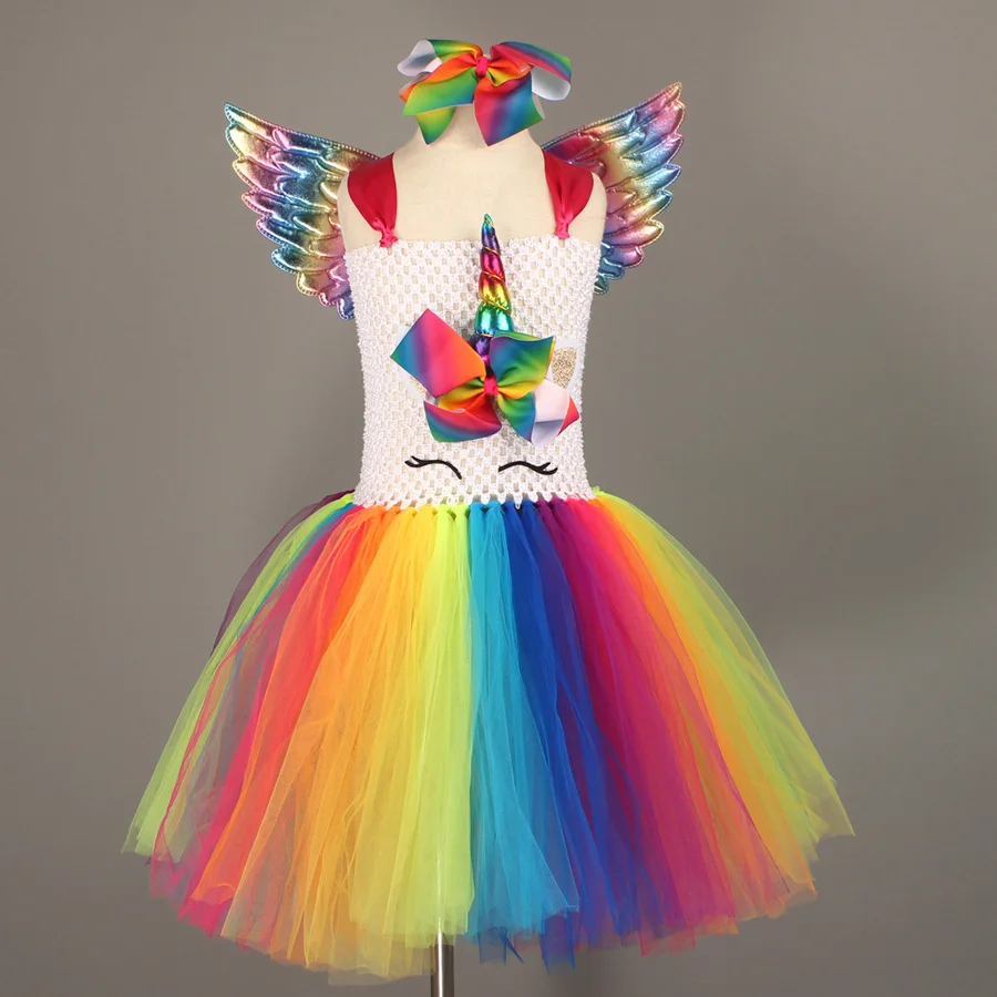 Unicorn Princess Costume Girls Rainbow Tutu Dress Set with Wings and Socks for Kids Birthday Halloween Party Tulle Dress (13)