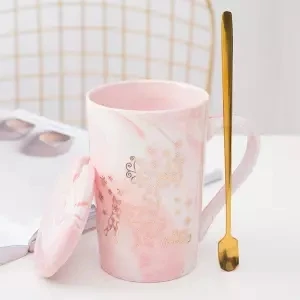 Кружка для влюбленных, чашка для чая с северным цветком, керамическая чашка, фильтр для чая, чашка для разделения воды с крышкой, ложка на заказ, Tazas De, керамические кружки - Цвет: 400ML