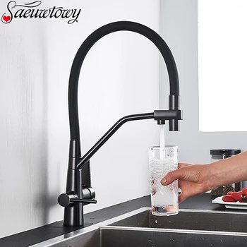 

Brass Kitchen Faucet Healthy Filtered Lead Sink Faucet Double Outlet 360 ° Rotation Torneira With Filtered Water Hot and Cold