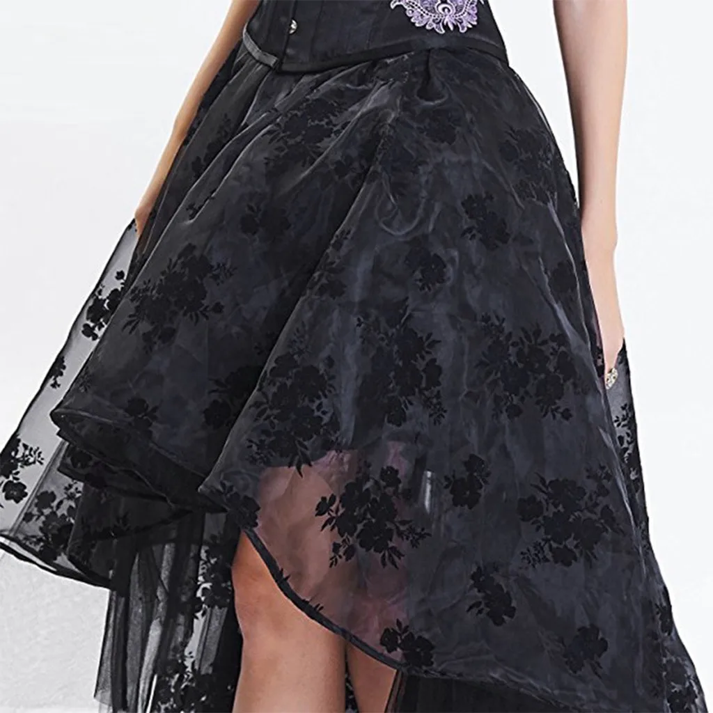 Готическая винтажная юбка в стиле стимпанк размера плюс, викторианская Лолита с рюшами, Необычные черные кружевные вечерние юбки с цветочным рисунком на Хэллоуин# EX