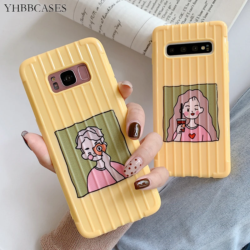 

YHBBCASES Cartoon Boy Girl Couples Soft Cases For Samsung Galaxy S10 Plus S8 S9 Chic 3D Suitcase Design Cover For Samsung Note 9