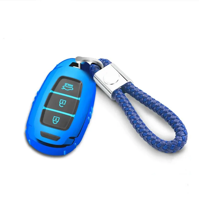 Blue with keychain ТПУ автомобиль дистанционного ключа чехол для hyundai IX35 Santafe Encino - Название цвета: Blue with keychain