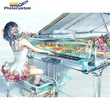 PhotoCustom Paint By Numbers Girl play piano HandPainted Home Decor Kits Drawing Canvas DIY Oil Painting Gift