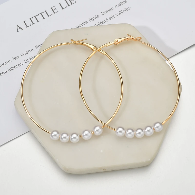 Bohemian Pearl Hoop Earrings 40mm 60mm 50mm Big Circle Earrings Basketball Brincos Loop Earrings For Women Jewelry Oorbellen