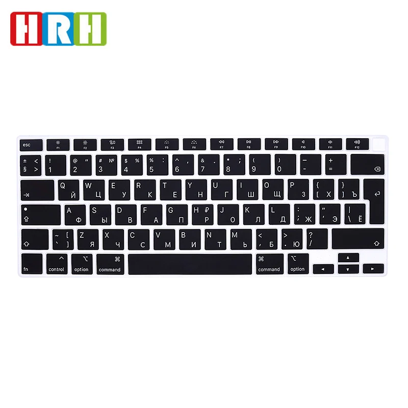 HRH Black Silicone Russian Keyboard Skin Cover EU Version For MacBook Newest Air 13 touch bar ID A2179 M1 A2337 (2020 Release)