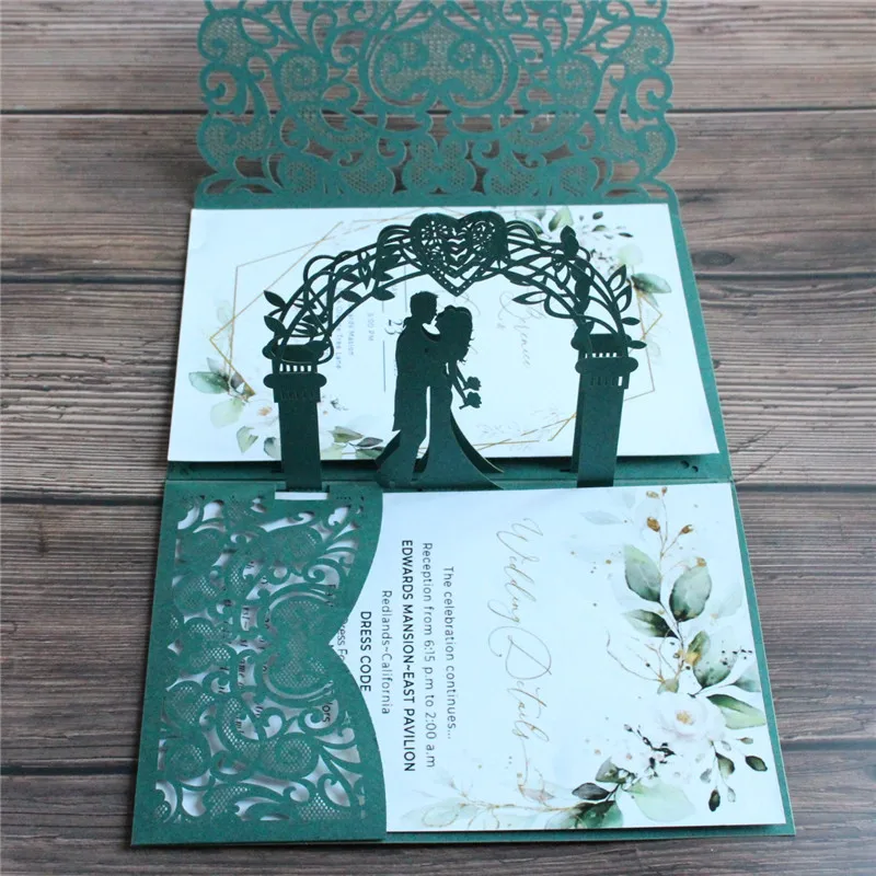 Wedding Invitations Marriage Announcements 3D Flower Laser Cut Nostalgic Pocket Invites