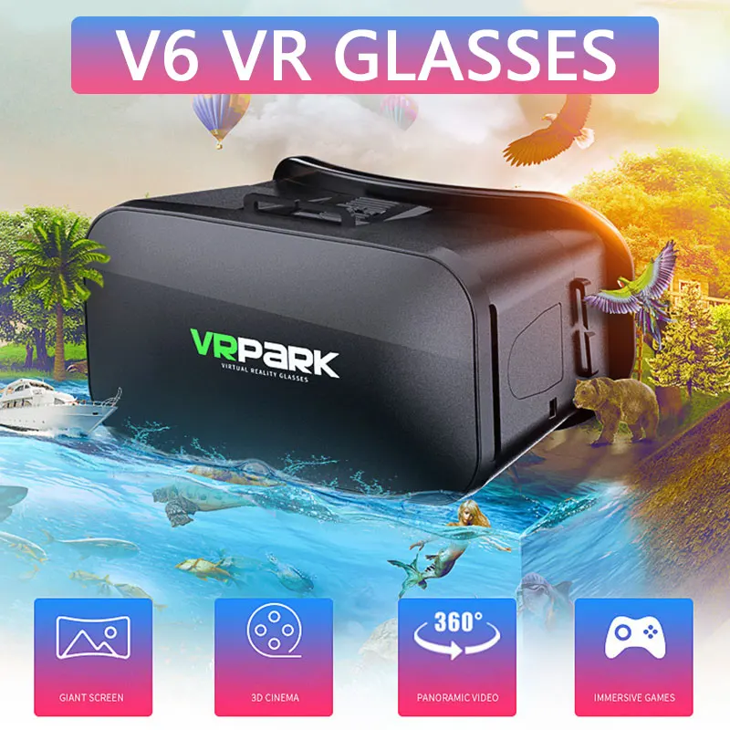 V6 VR очки с креплением на голову 3D очки Google Cardboard Bluetooth очки виртуальной реальности беспроводной VR шлем для смартфонов